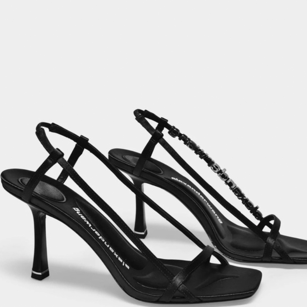 ALEXANDER WANG 85mm Ivy Sliding Logo Satin Sandals EU37 - Picture 3 of 9